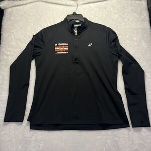 Asics Pullover Running Athletic Half Zipper Black ‎ With Orange